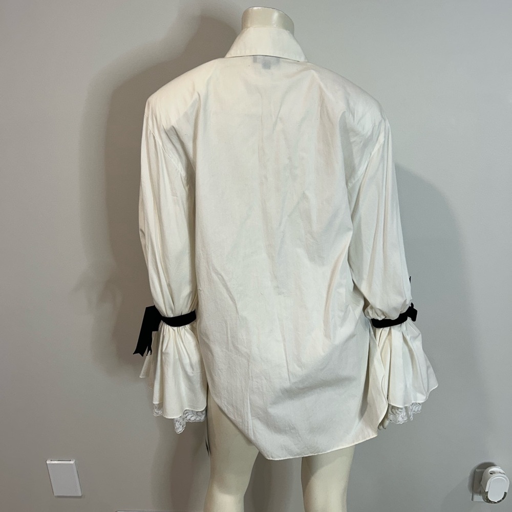 Elegant White Button Down Shirt with Black bow by Marcella NY❤️4 - Picture 9 of 14